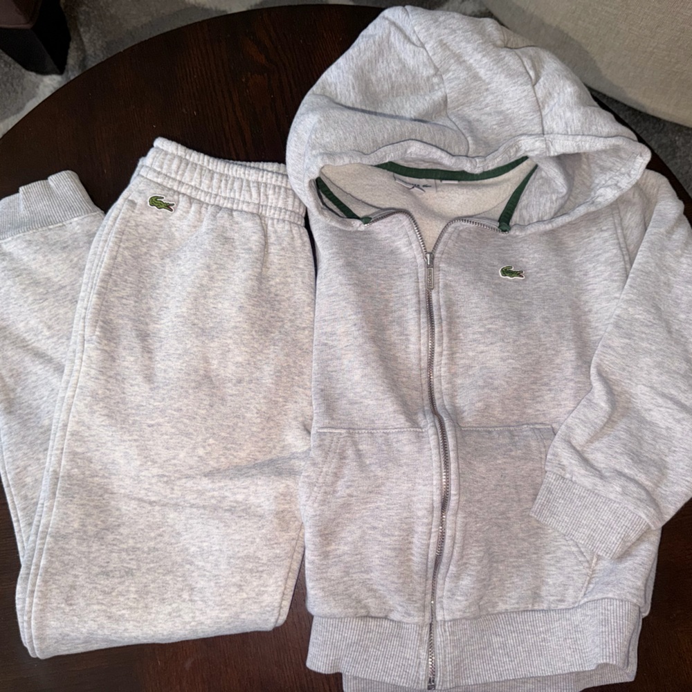 Lacoste Kids Light Gray Hooded Zip Sweatshirt & Joggers